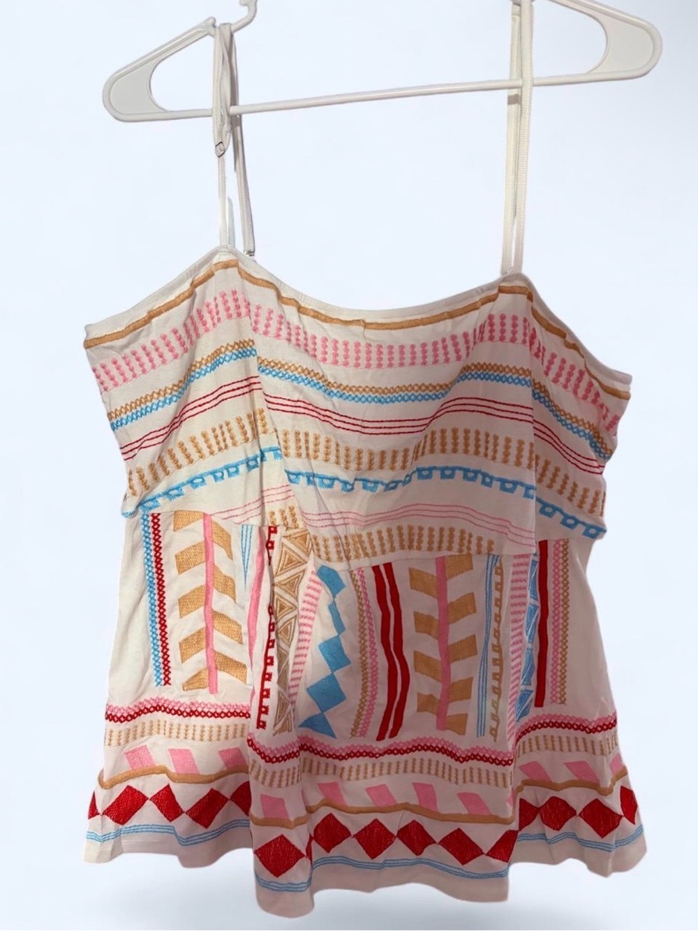 Savanna Jane Cream Tank Top with Pink Red Blue and Gold Embroidery